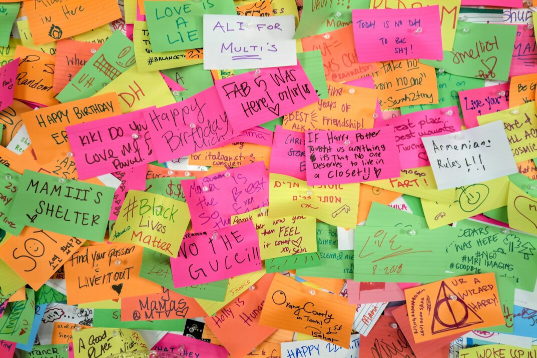 Team workshop with sticky notes