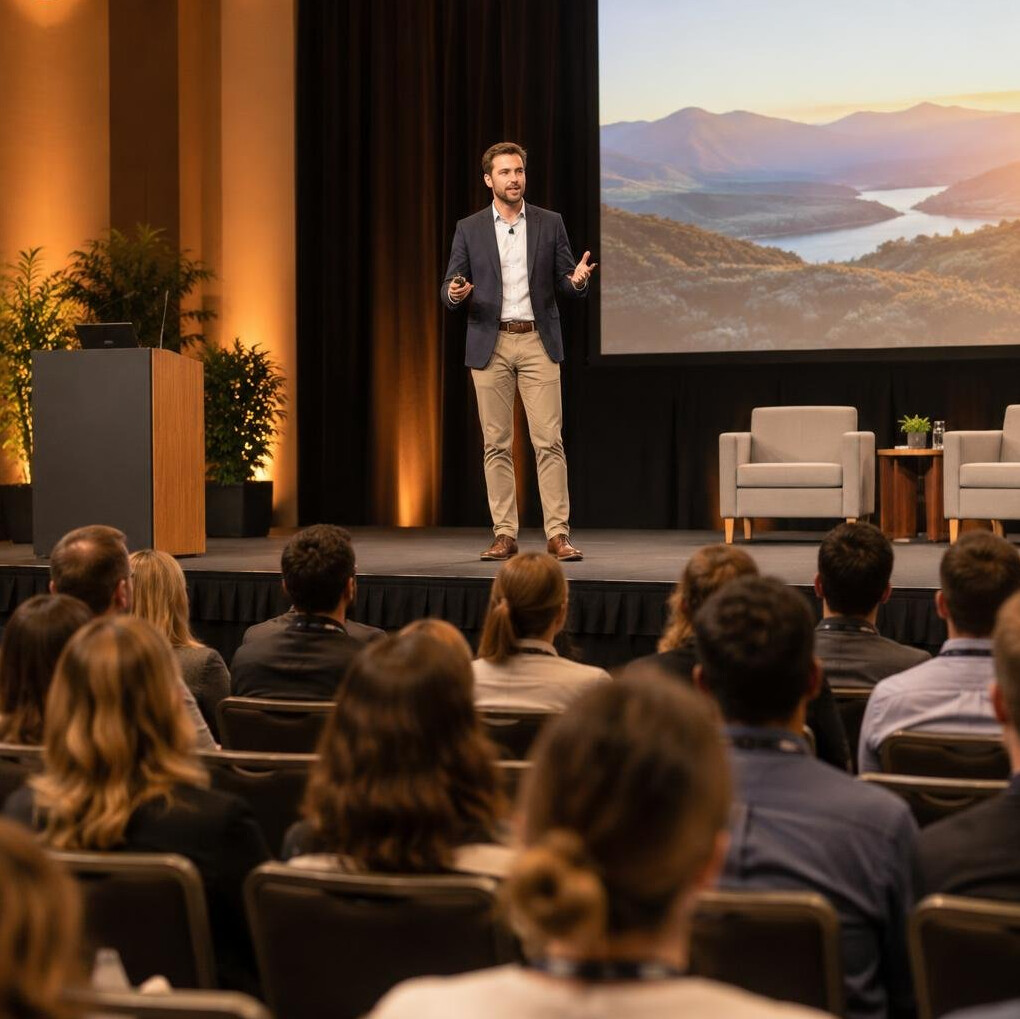 Speaker presenting at a conference